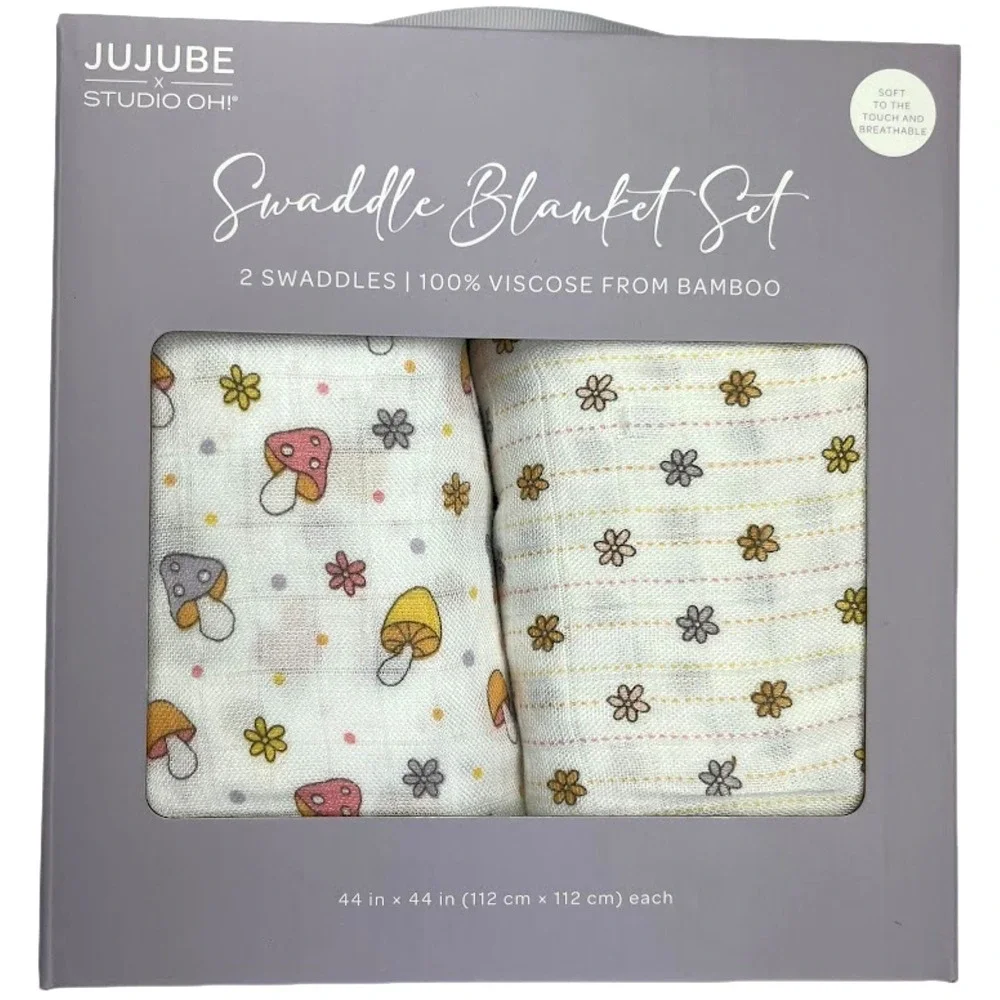 JuJuBe Baby Bamboo Swaddle Blanket Set Hippie Mushroom Flower Lot Viscose NWT